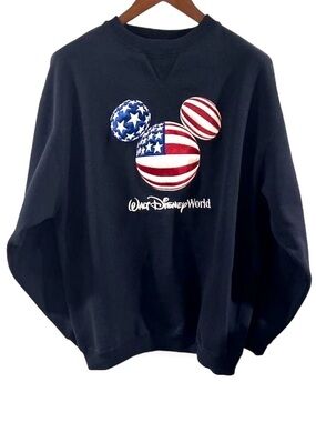Men's Disney Black Crewneck Sweatshirt Patriotic Embroidered Mickey Size Large